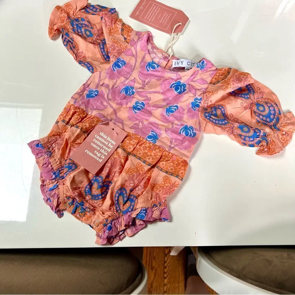 NWT Ivy City Co. Demi Grapefruit Baby Romper Size 3-6 Months